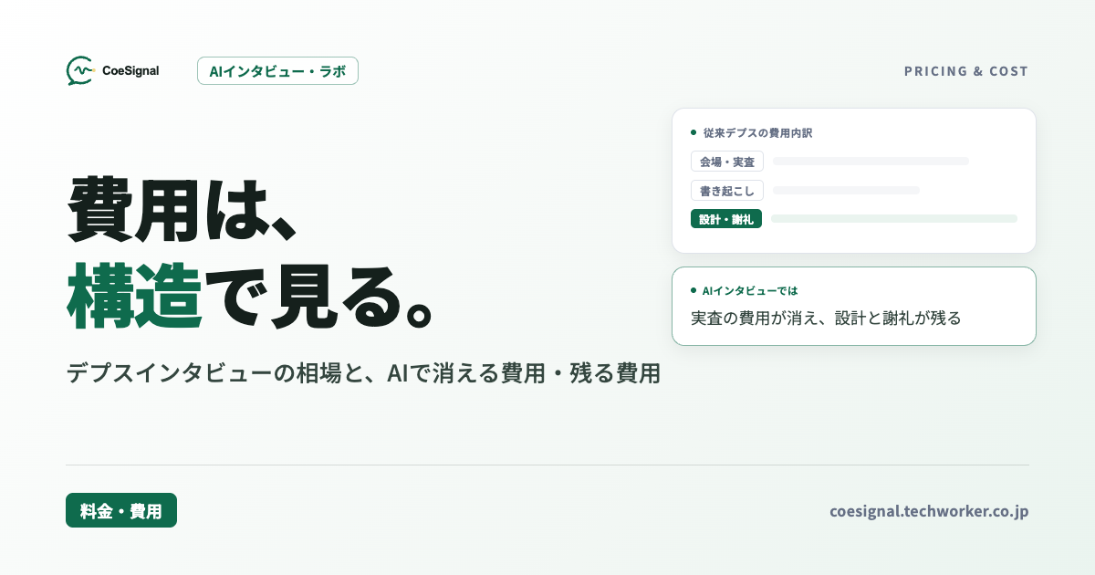 AIインタビューの料金・費用相場｜従来のデプスインタビューの費用構造と何が変わるか