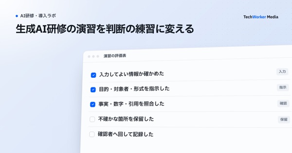 生成AI研修の演習を判断の練習に変える。入力・生成・判断・修正の四段で評価表を作る