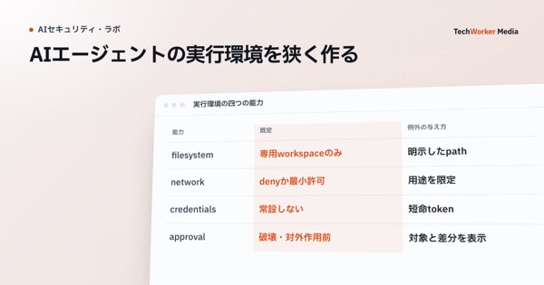 AIエージェントの実行環境を狭く作る。書ける場所・通信先・認証情報・承認を技術で狭める